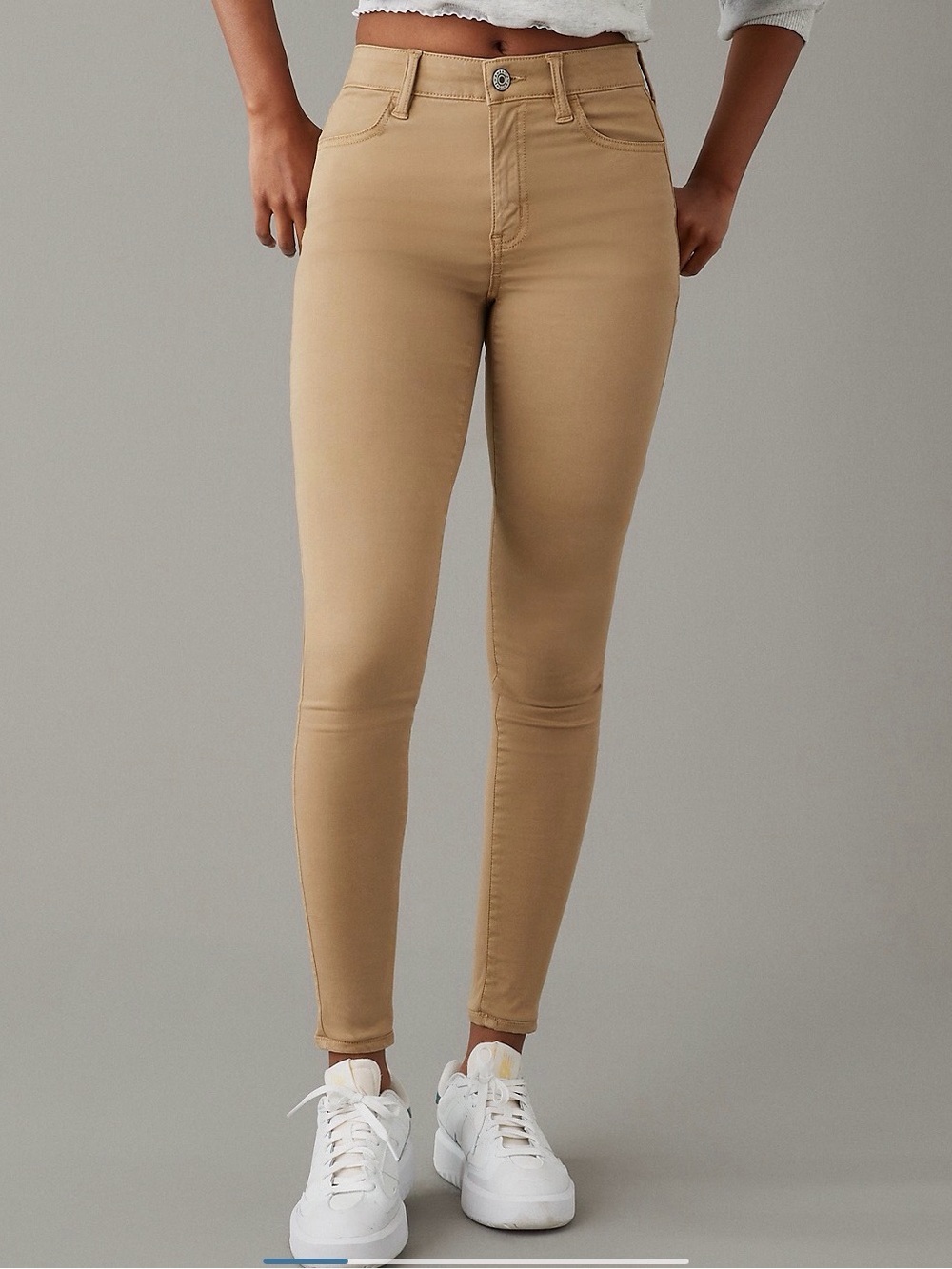 American Eagle Outfitters High-Rise Skinny Jeans in Camel Tan